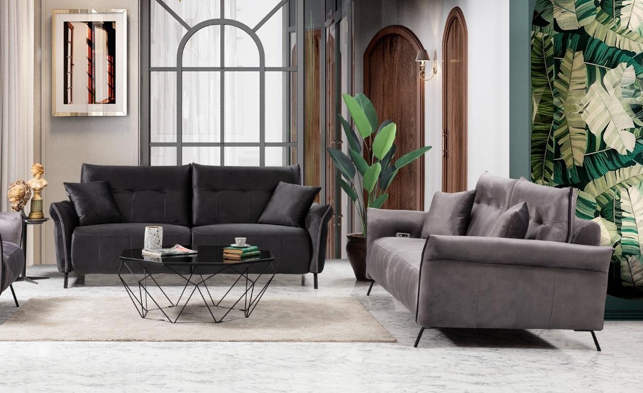 Sofa set 2 pieces living room 2x sofa couch three-seater modern furniture