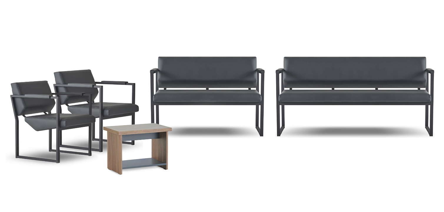 Gray office furniture modern bench leather 2-seater 2 leather armchairs table