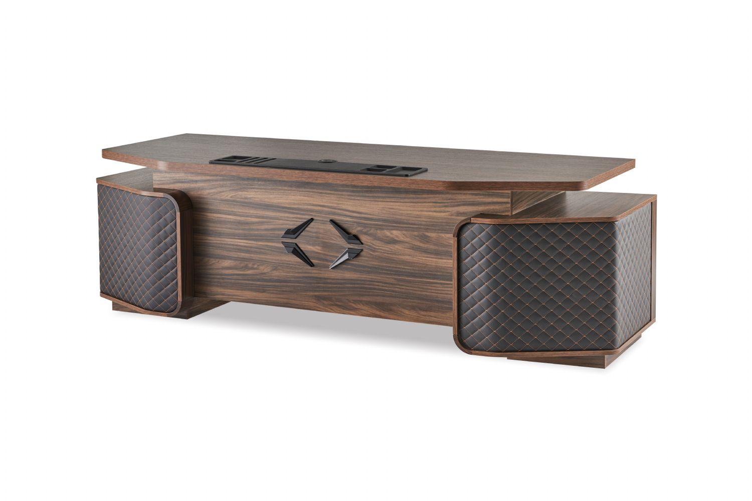 Office desk drawers study rectangular brown black modern wood