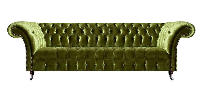 Green Four-Seater Sofa Luxury Design Chesterfield Green Textile Living Room