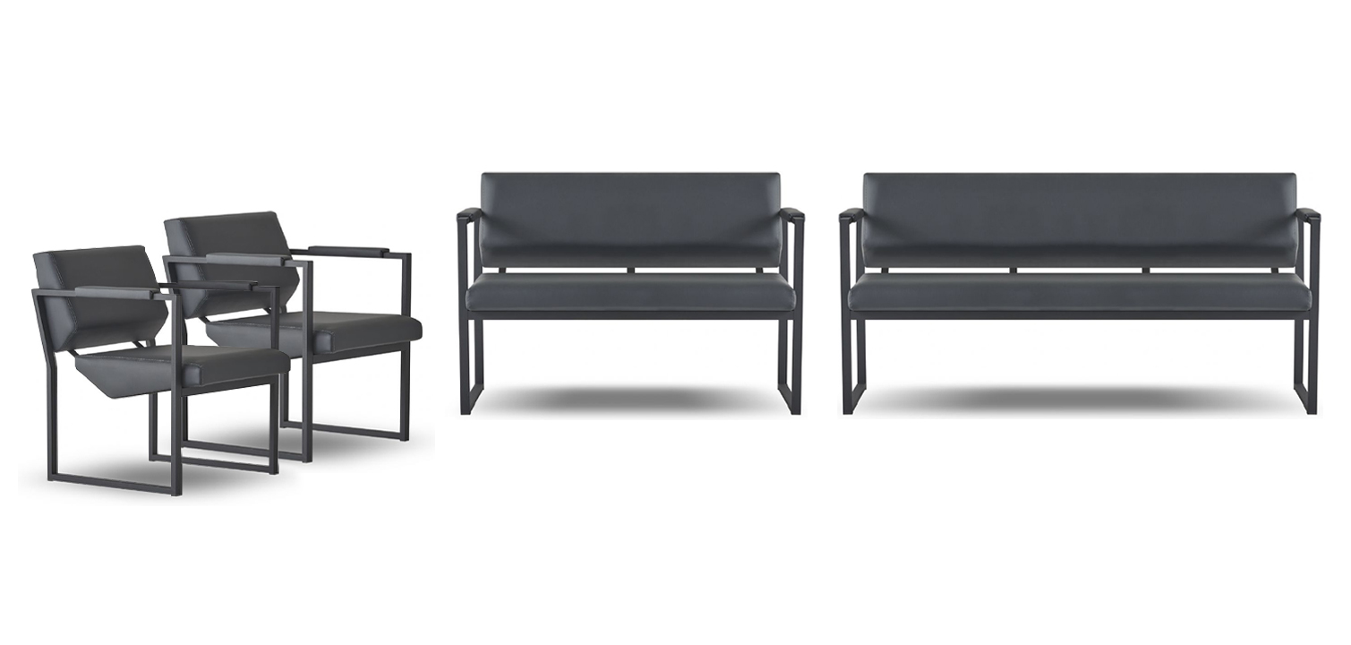 Black office set luxurious waiting room seating furniture leather furniture