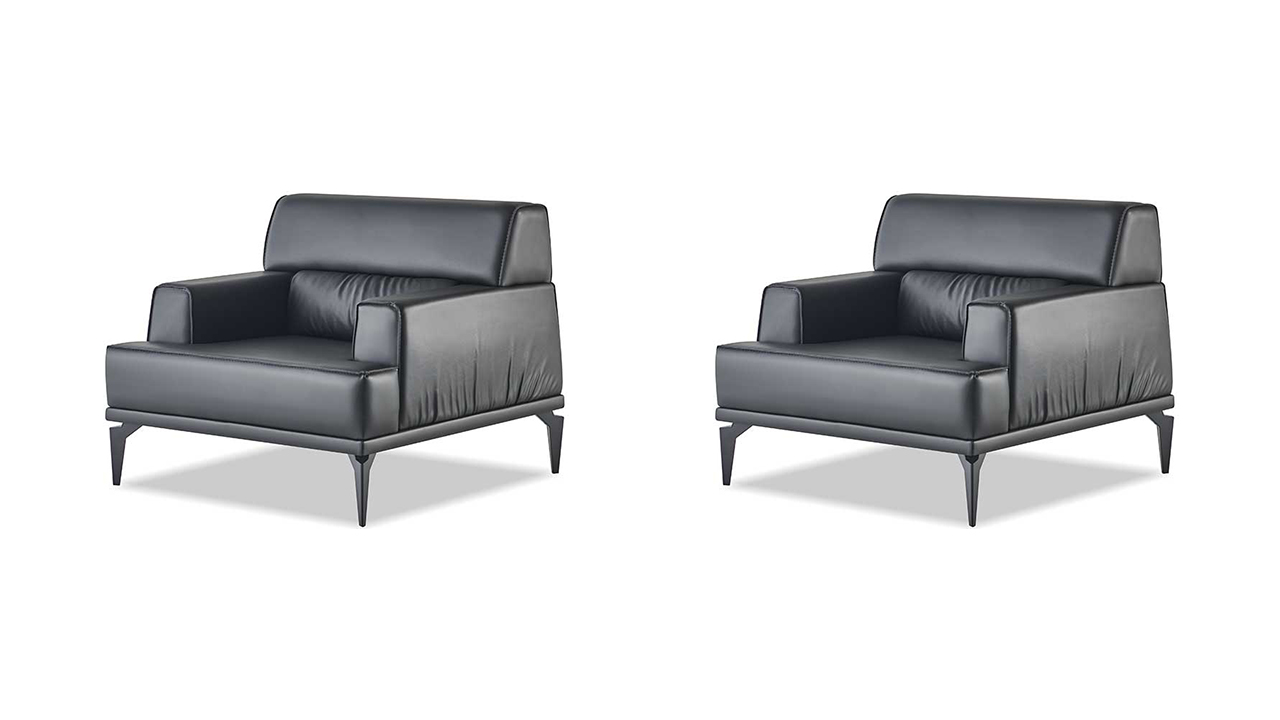 Armchair Set Black Chair Black Modern Leather Stainless Steel Wood 1-Seater