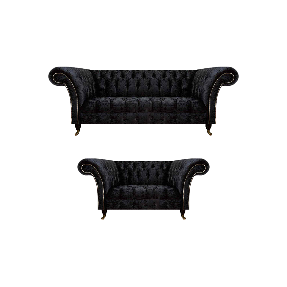 Luxurious Chesterfield black textile seating set living room furniture