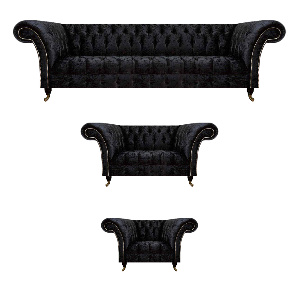 Chesterfield Black Upholstered Furniture Designer Living Room Sofa Set 3-piece