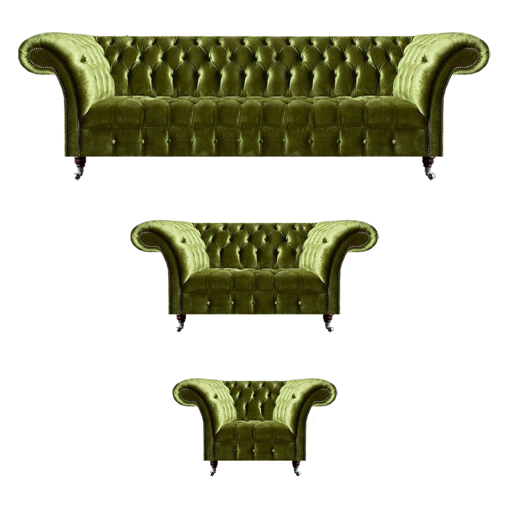 Cushioned Textile Sofa Set 4+2+1 Seater Luxurious Living Room Chesterfield