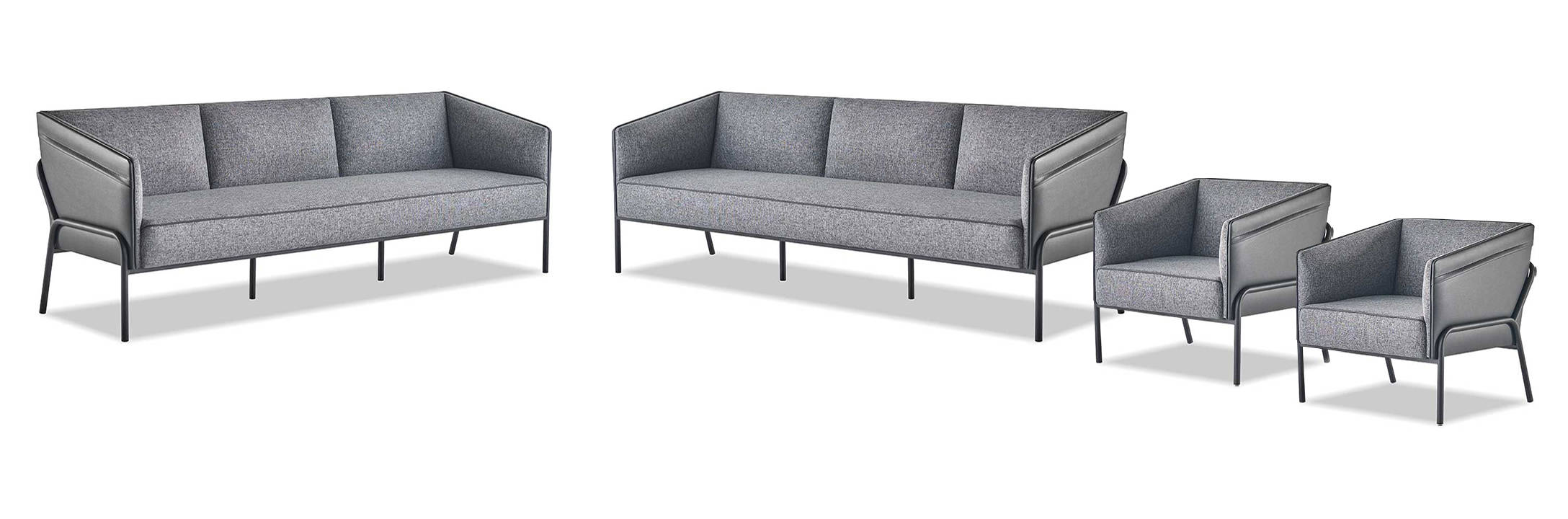 Couch chair sofa sets 3-seater armchair gray fabric leather wood