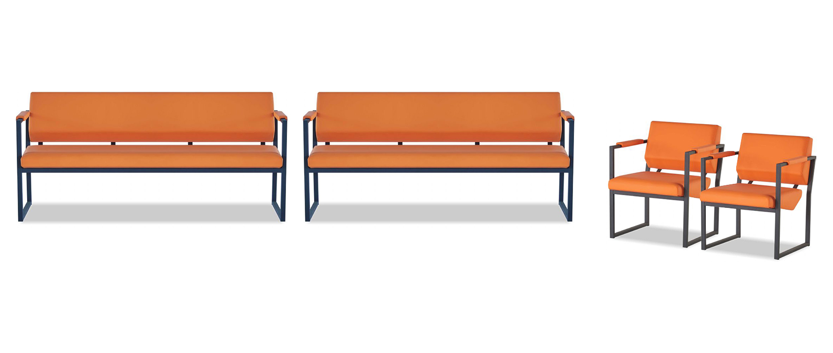 Orange-black office seating furniture faux leather benches 2 armchairs