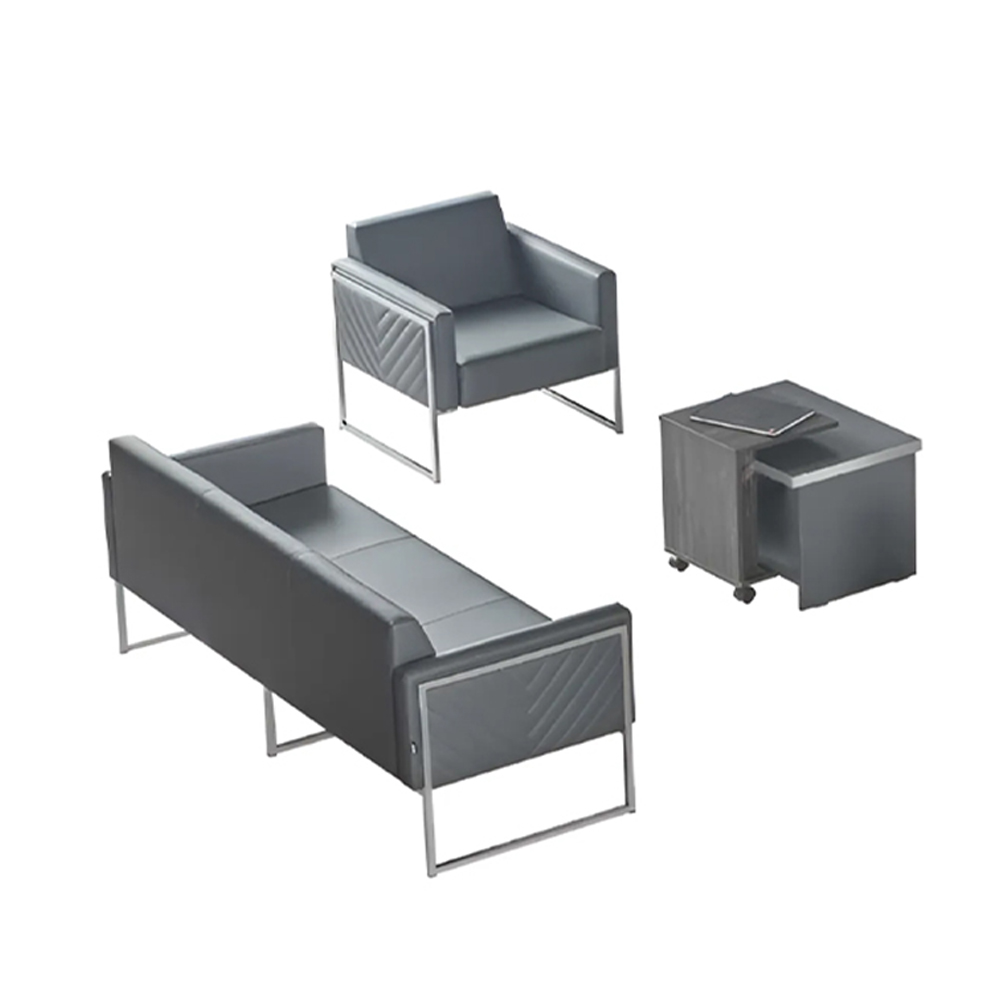 Home Office Set 3-piece 3-seater Armchair Coffee Table Gray Solid Color Modern