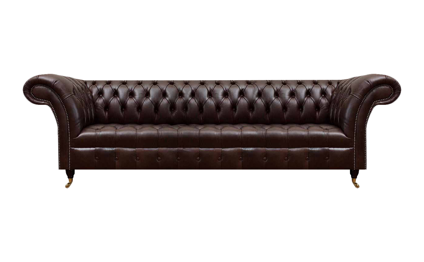 Brown Chesterfield faux leather couch modern four-seater seating furniture