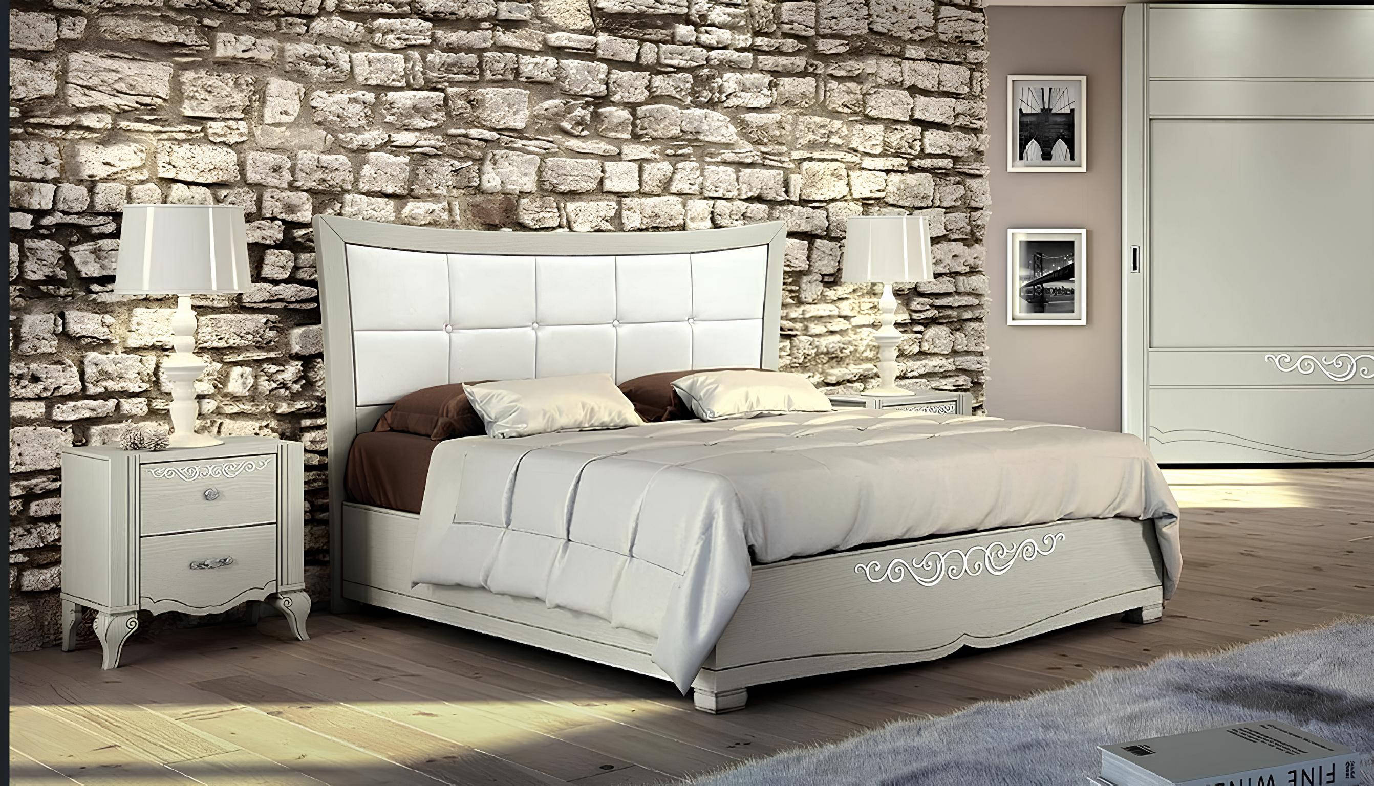Luxury Set 3-piece Bedroom Bed Nightstand Bed Frame Wood Double Modern
