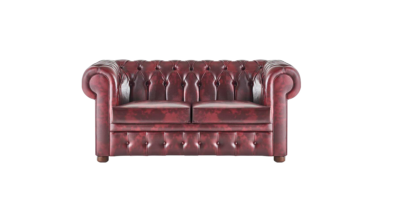 Sofa 2-Seater Bordeaux Solid Color Chesterfield Design Couch Leather Sofa