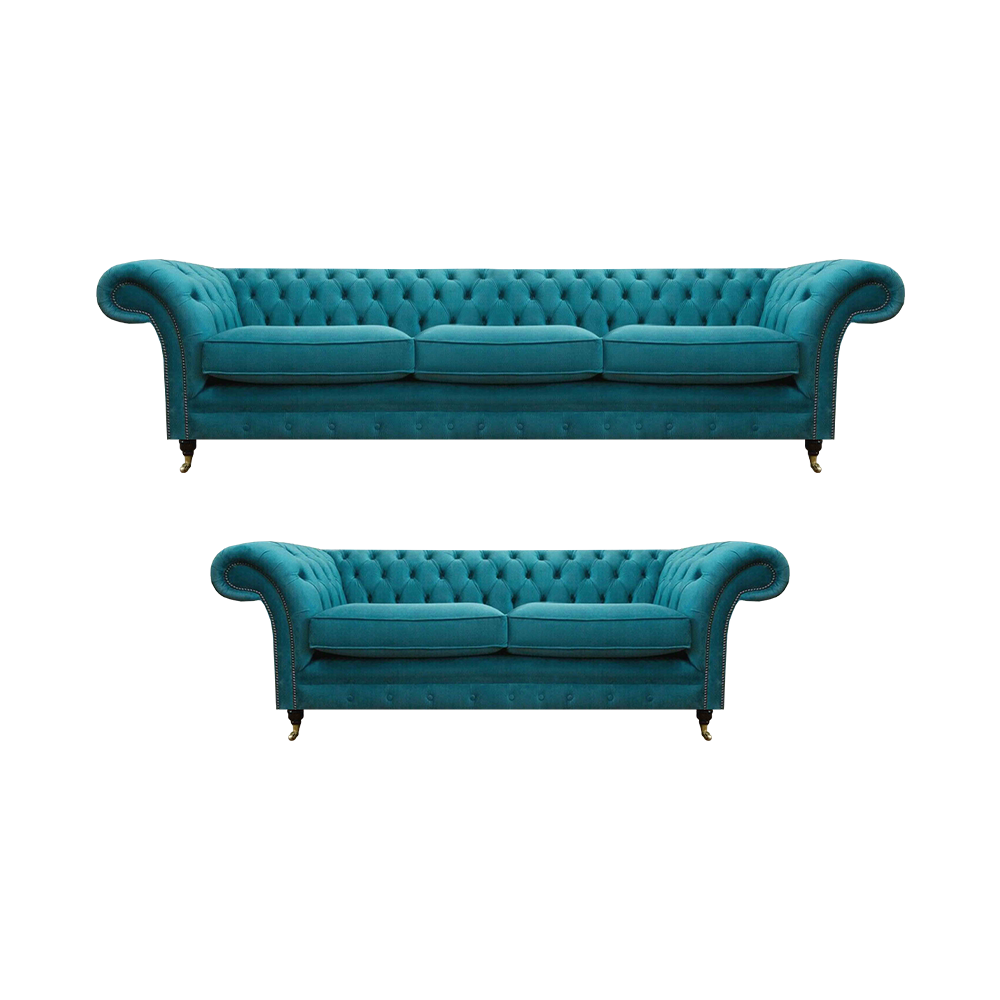 Chesterfield Blue 2x Sofa Set Living Room Upholstered Furniture Luxurious Sofa Suite