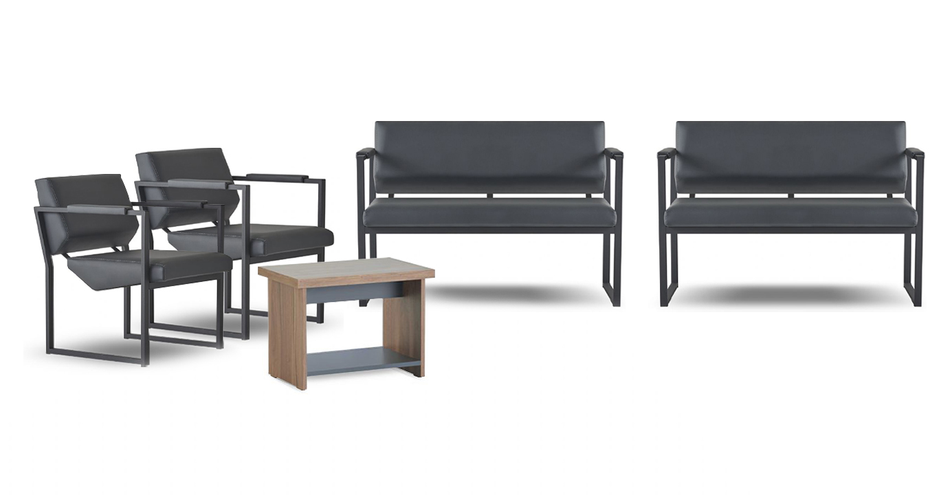 Black-brown office furniture designer side table 2 leather armchairs 2-seater