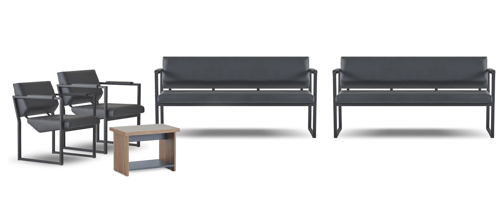 Black-brown study furniture set Elegant 3-seater 2x armchairs coffee table