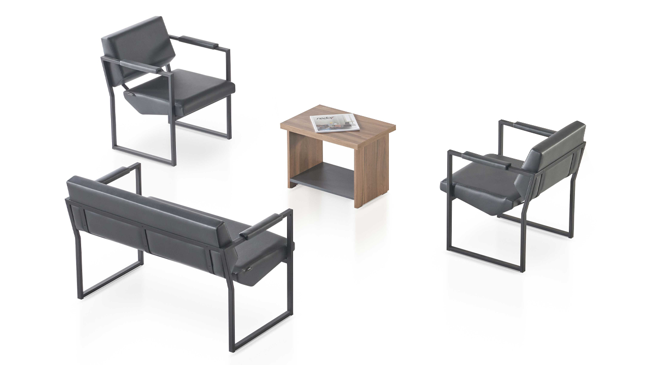 Modern black waiting room set stylish 2-seater coffee table armchair