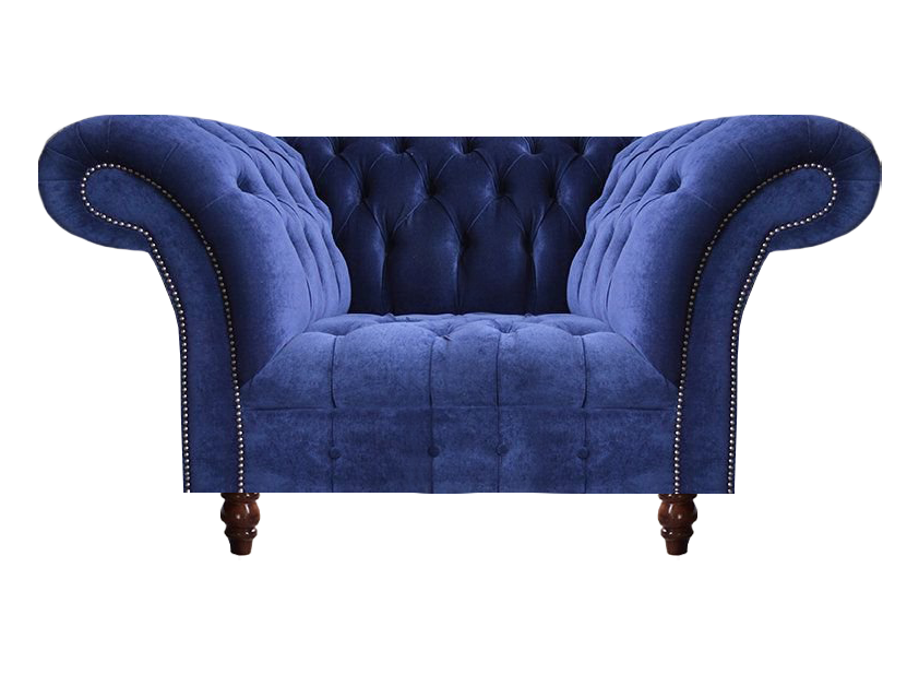 Living room furniture armchair blue upholstery fabric Chesterfield seat couch