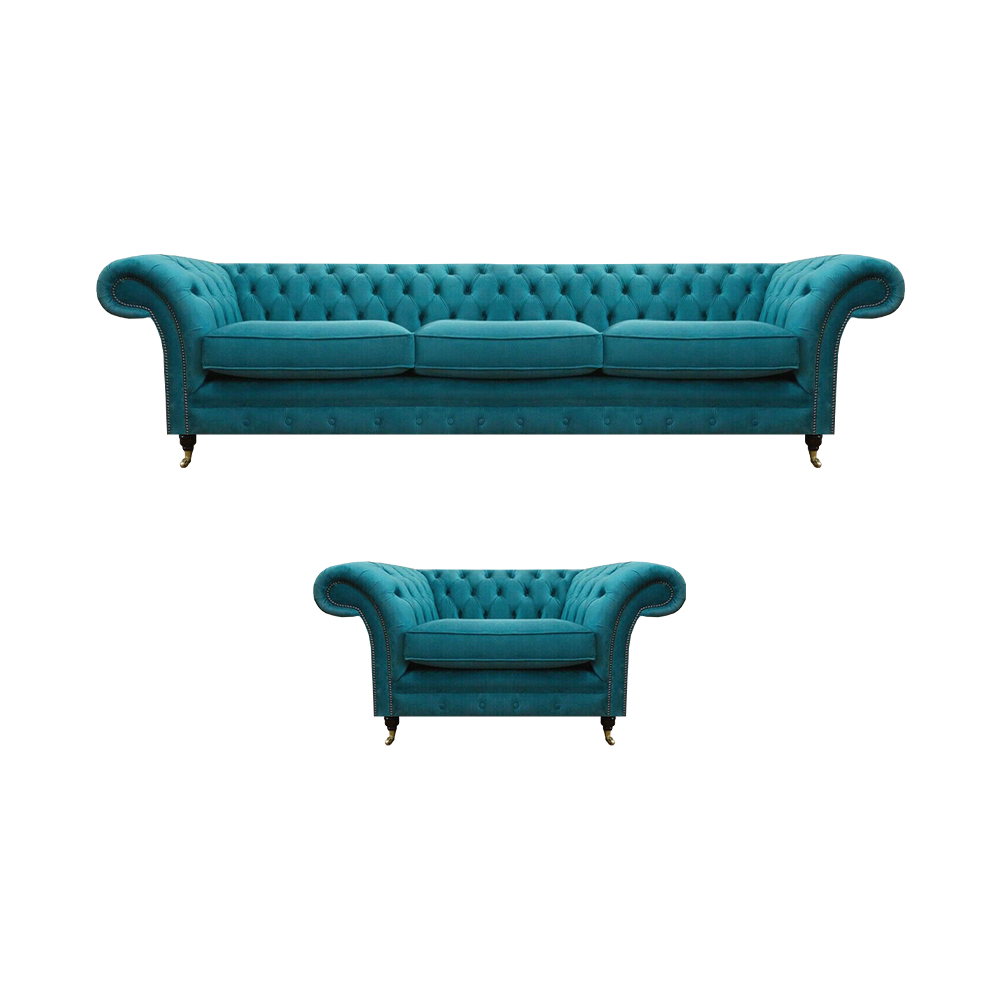 Luxurious blue sofa set 3+1 seat Chesterfield living room upholstered furniture