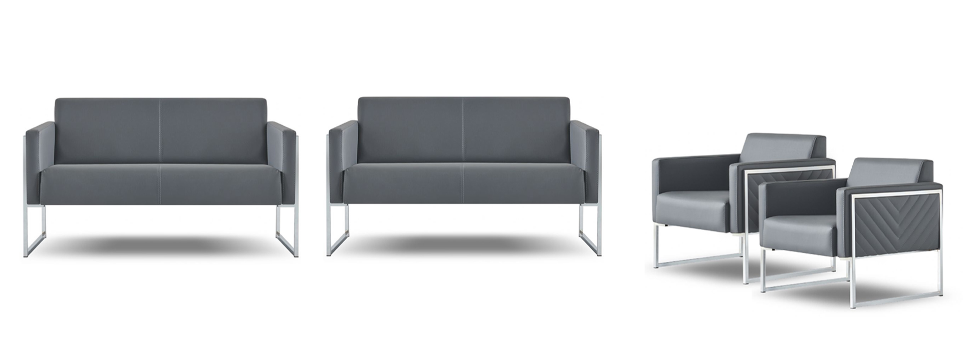 Office set 4 pieces 2x 2-seater with 2x armchairs gray solid color modern