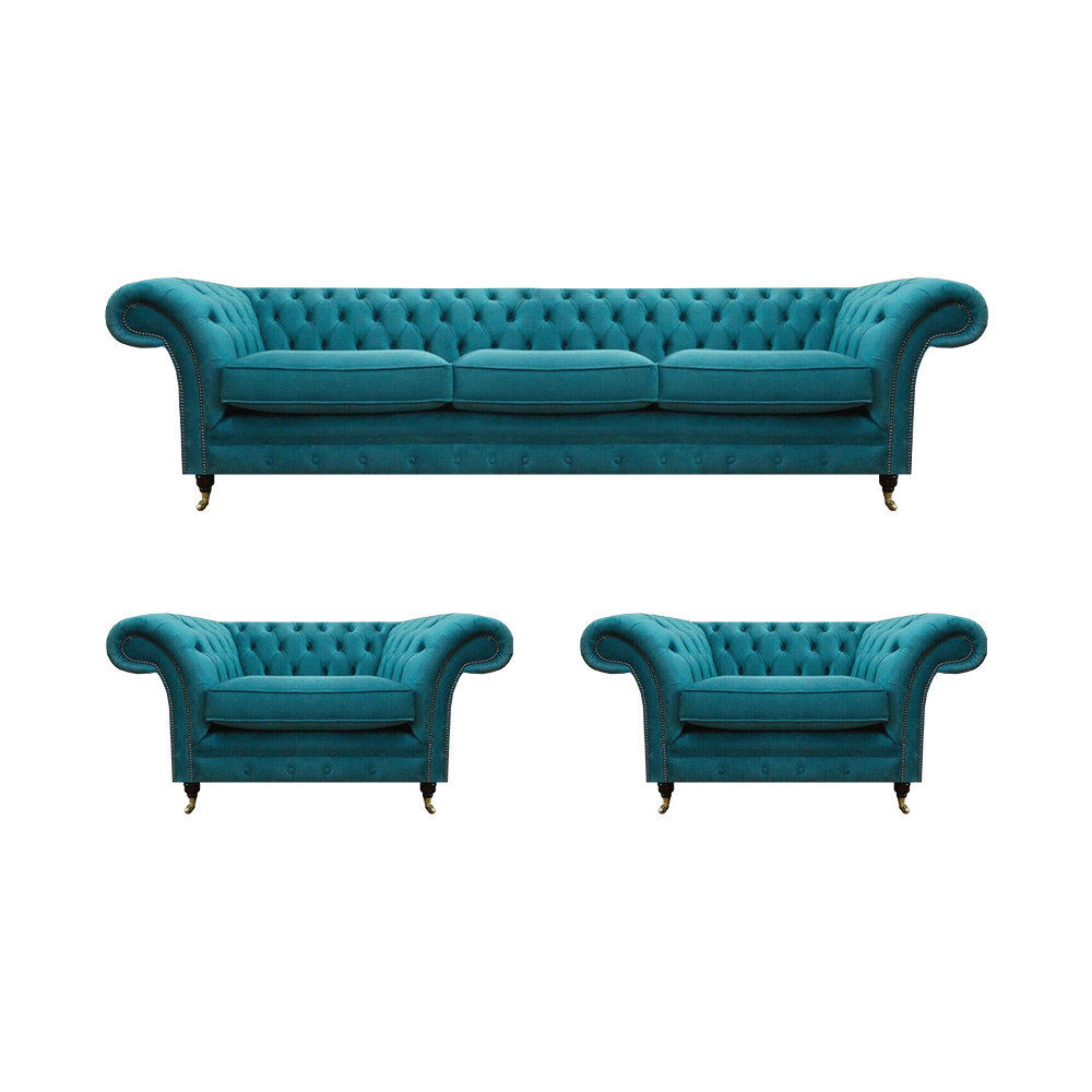 Blue Sofas Complete Living Room Chesterfield Sofa Set 3-piece Luxurious