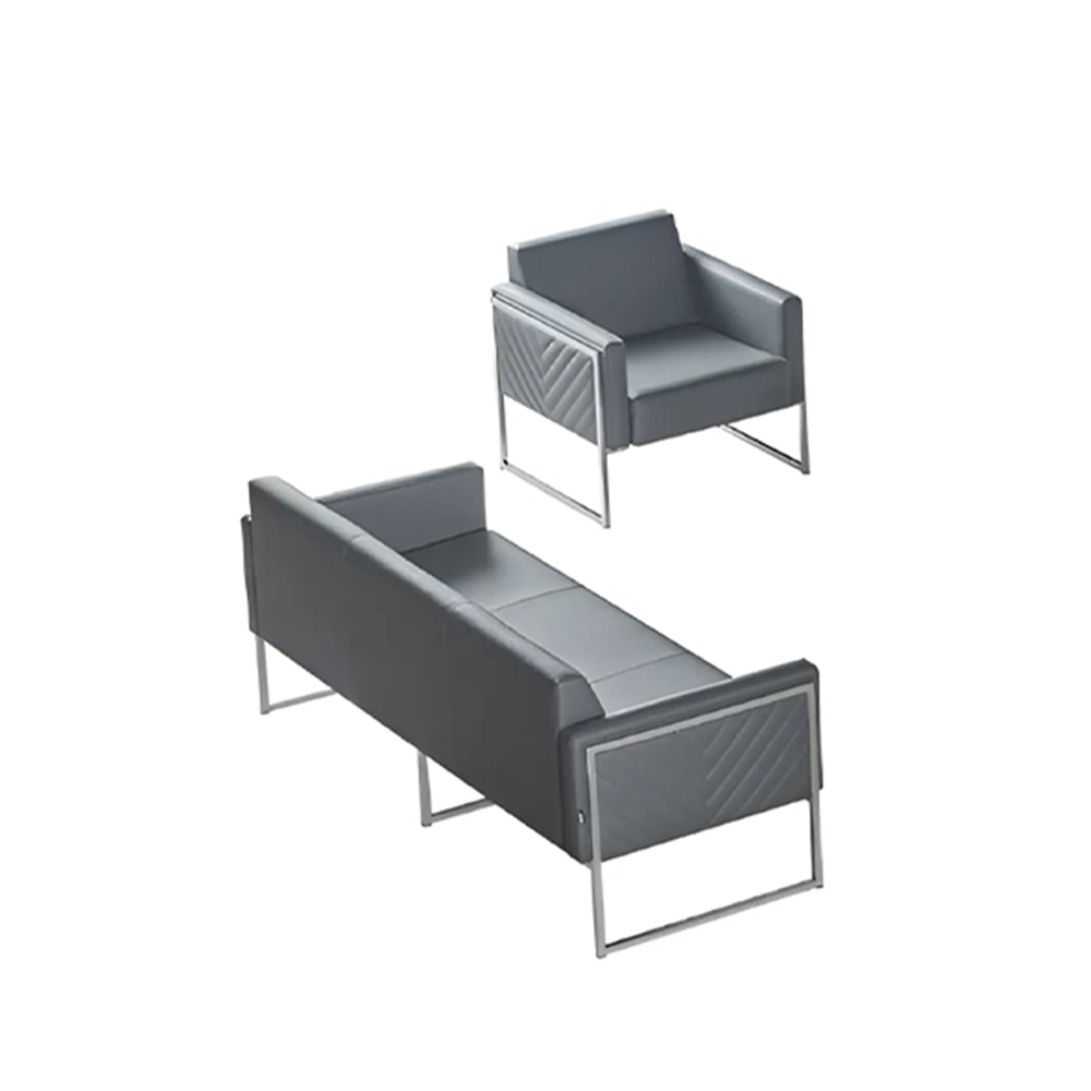 Office Set 2-piece 3-seater with Armchair Grey Solid Color Modern Design