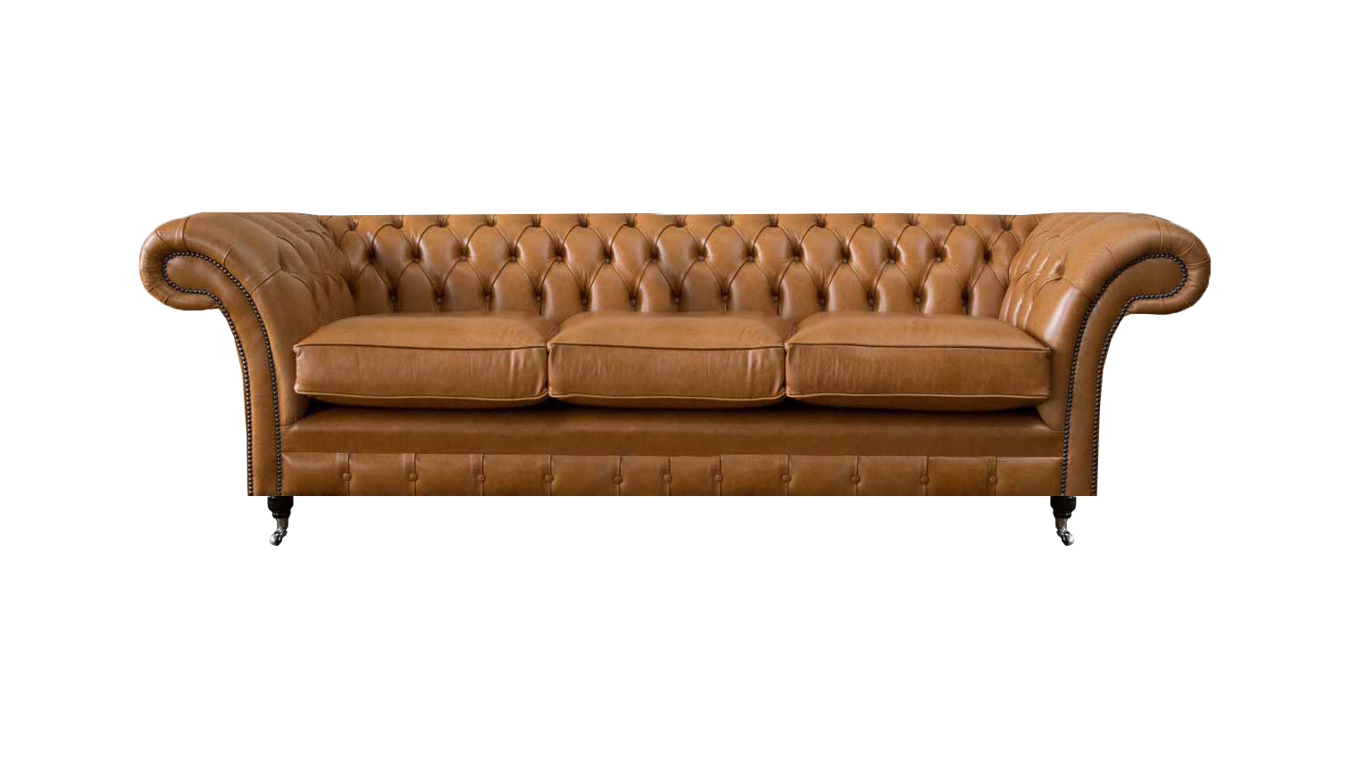 Living Room Luxurious Sofa Three-Seater Couch Brown Luxurious Chesterfield