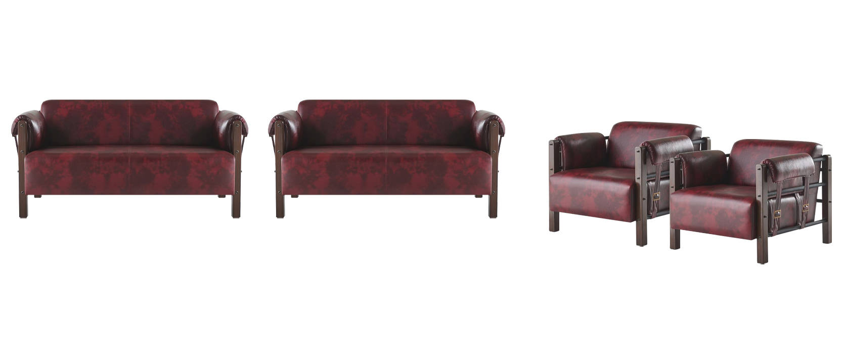 Sofas 2-seater armchair Bordeaux Modern wood soft leather armrests set