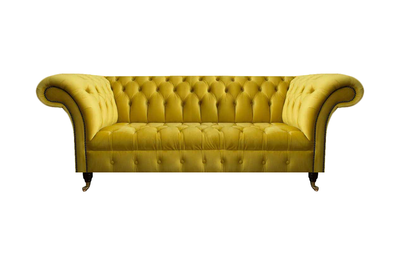 Yellow Chesterfield textile sofa Elegant textile 3-seater living room furniture