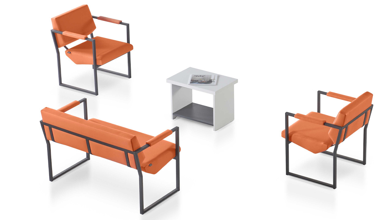 Orange-White Office Furniture Elegant Wooden Side Table 2-Seater 4-Piece Set