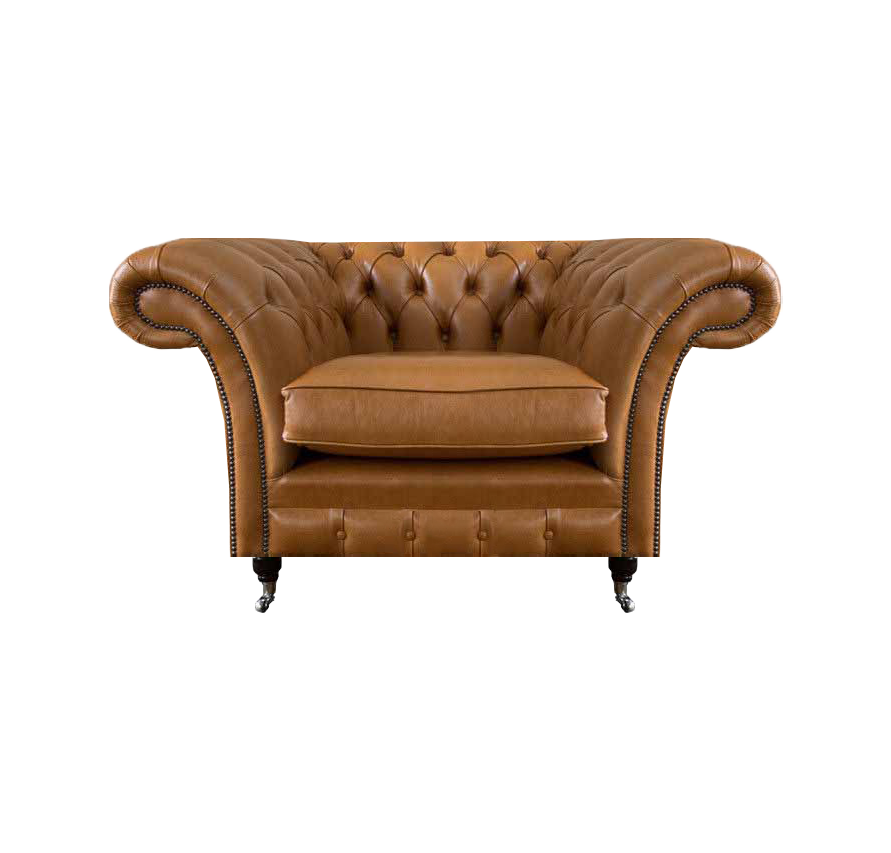 Luxury leather armchair brown living room chair Chesterfield upholstered seat