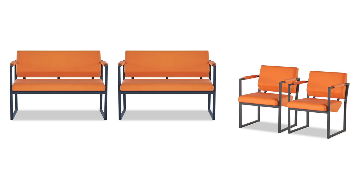 Orange office two-seater luxurious faux leather 2x armchairs 4-piece set