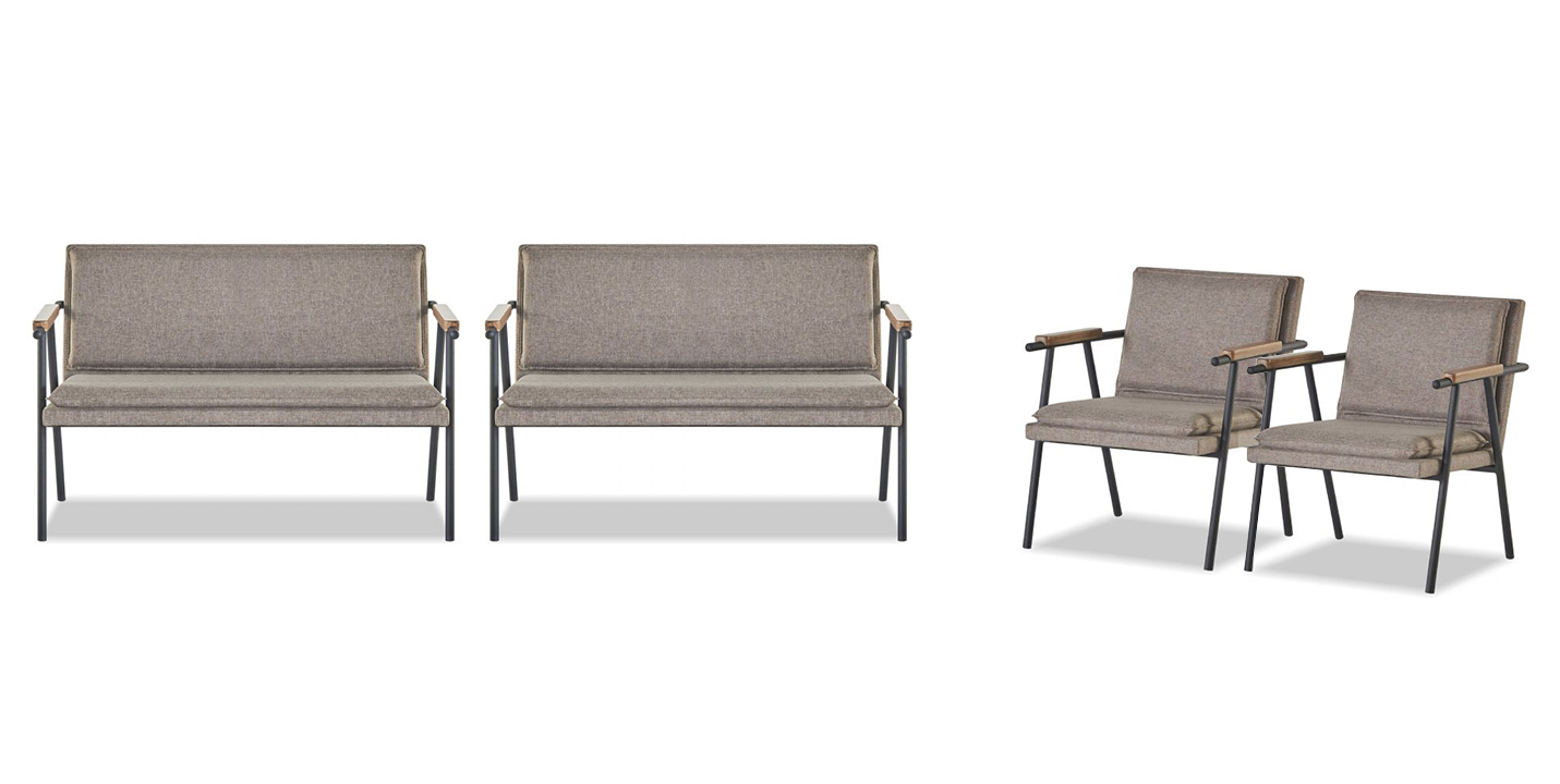 Gray office set 2x loveseat designer upholstered armchairs 4 pieces