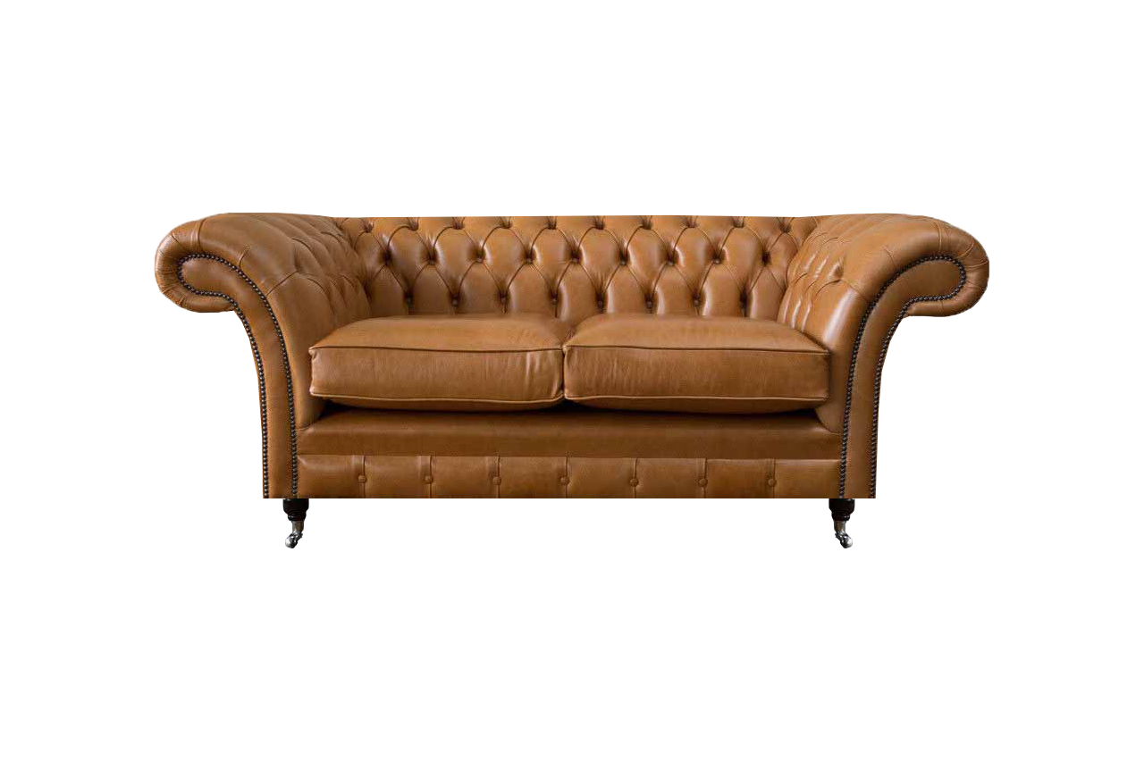 Braun Chesterfield Two-Seater Sofa Couch Living Room Luxurious Furniture