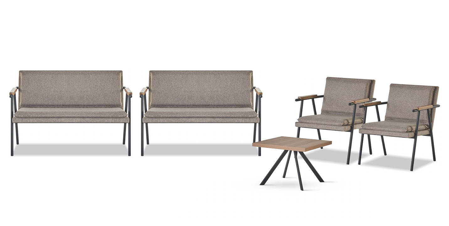 Designer Office Suite Gray 2-Seater Modern 2x Fabric Armchairs 4-Piece Set