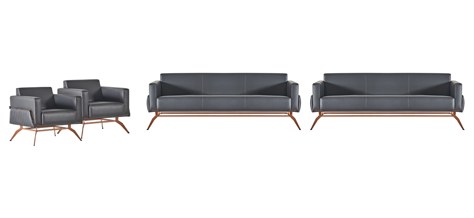 4-piece office set 3-seater armchair sofa living room gray solid color