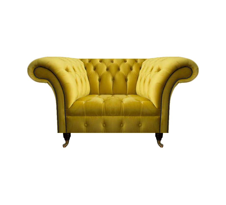 Yellow Chesterfield Armchair Designer Single Seat Luxurious Fabric Armchair
