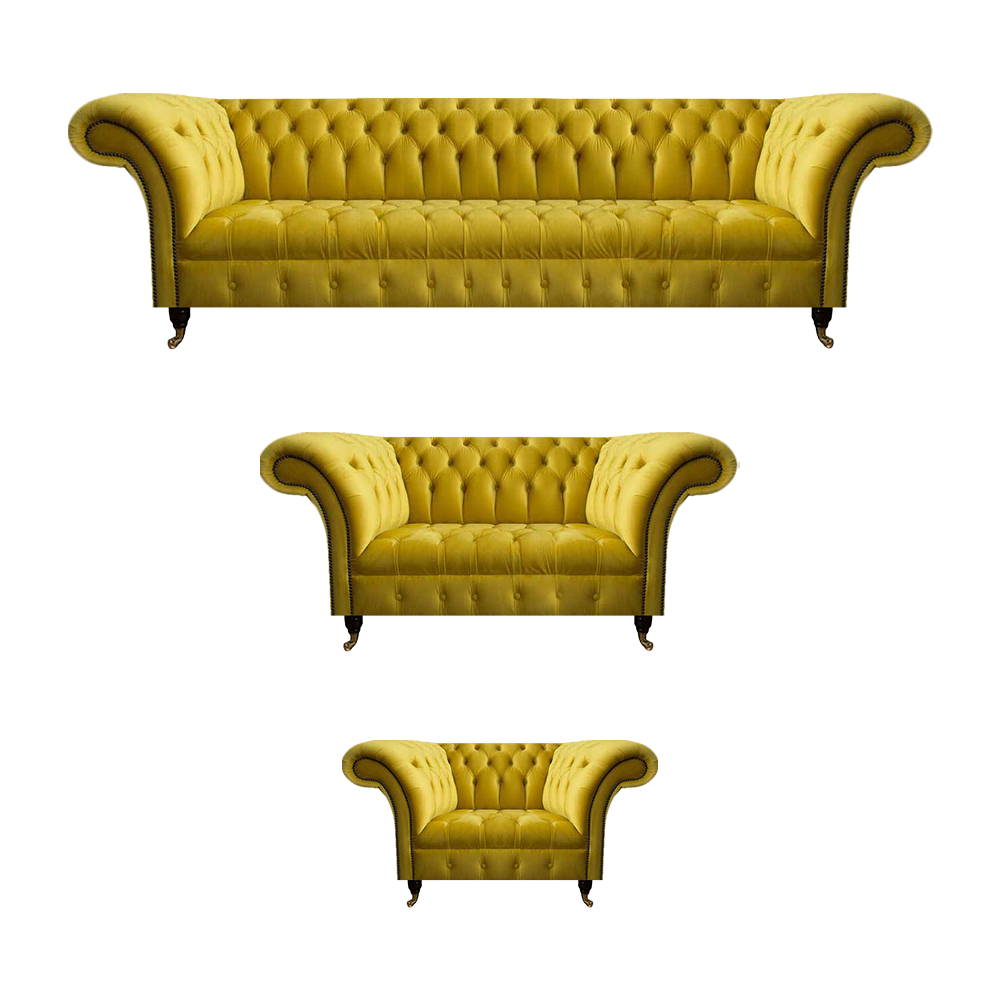 Yellow designer Chesterfield upholstery living room textile sofas 3-piece