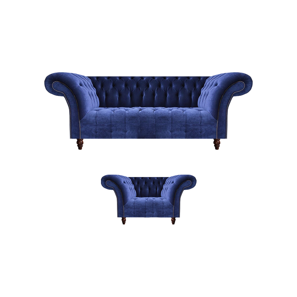 Modern seating group 2-piece sofa three-seater with armchair Chesterfield sofa set