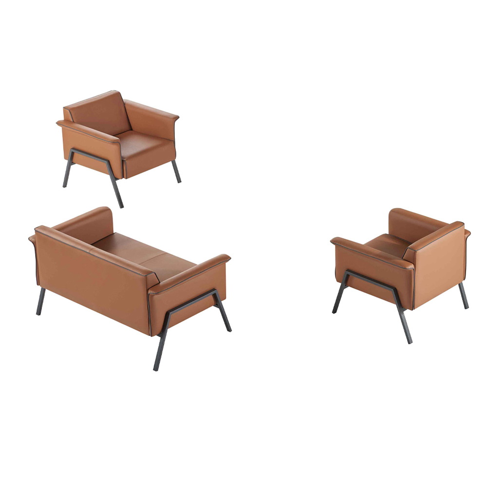 Brown Office Set Luxurious Two-Seater Elegant 2x Armchairs 3-piece