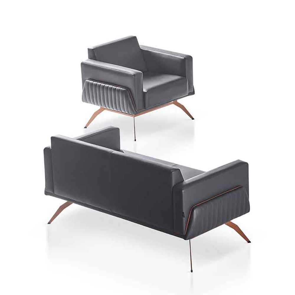 Home Office Set 2-piece 2-Seater Sofa with Armchair Gray Solid Color Living Room