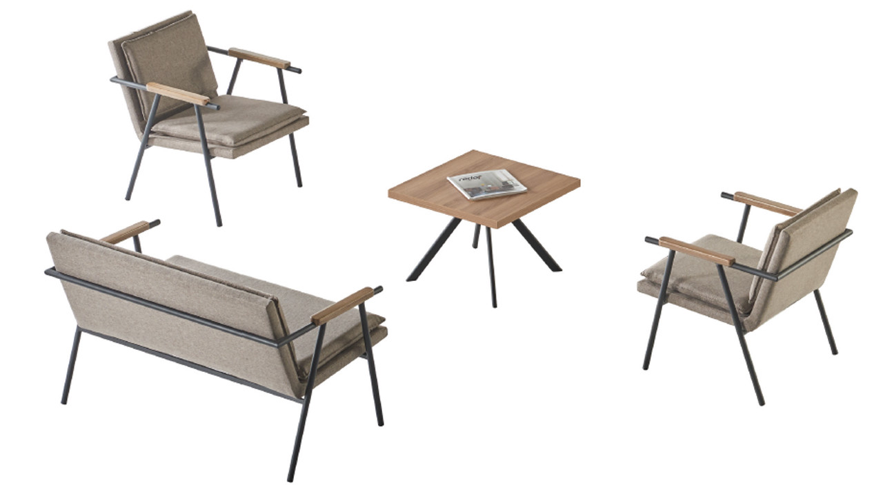 Designer home office seating furniture coffee table 2x upholstered armchairs 2-seater