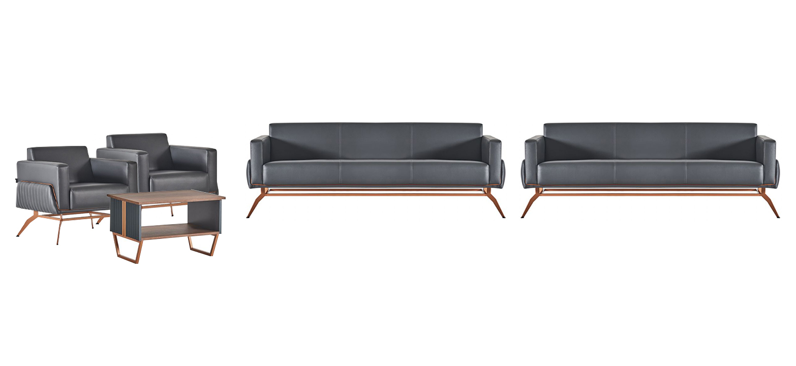 Light gray leather office furniture designer study armchair 3-seater