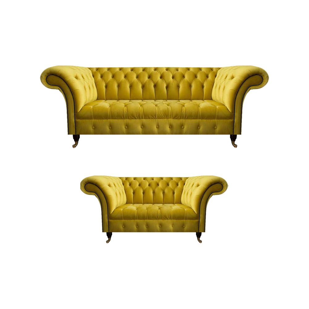 Stylish Yellow Chesterfield Upholstery Set Living Room Sofas 2-piece