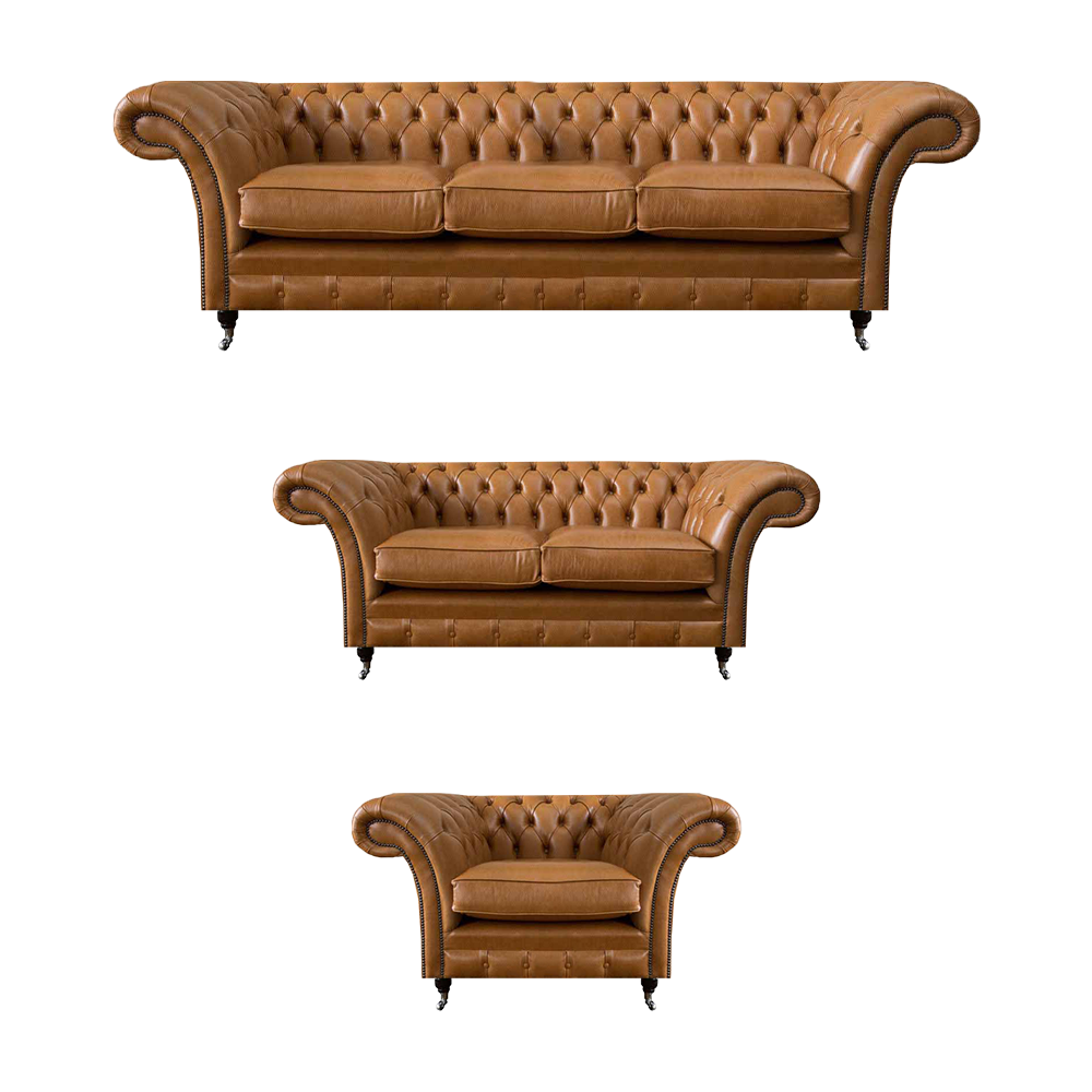 Braun Chesterfield Luxury Sofa Set 3+2+1 Living Room Leather Sofa