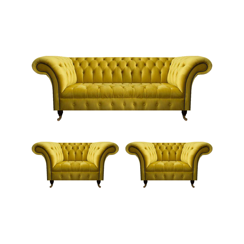 Designer Yellow Chesterfield Upholstery Suite Complete Textile 3-piece Set