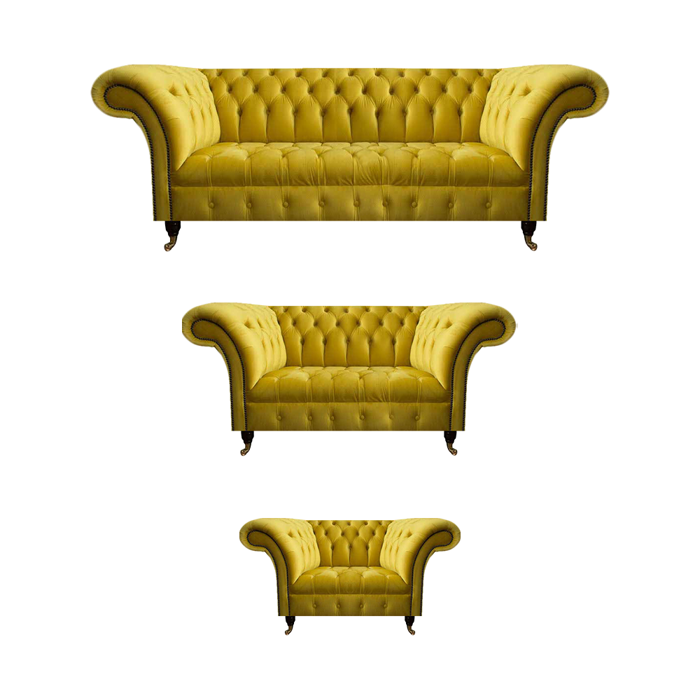 Living room yellow Chesterfield sofa set modern 3-piece upholstery set