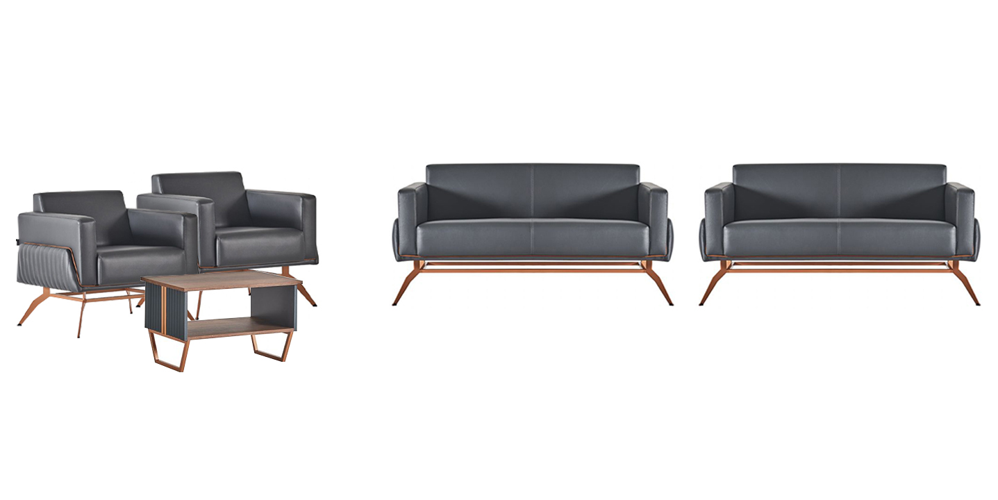 Office room set 5 pieces 2x 2-seater 2x armchairs coffee table gray solid color