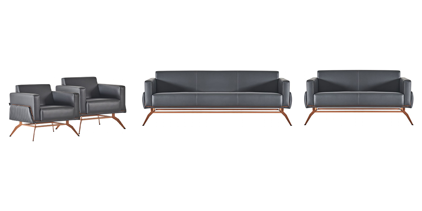 Home Office Set 4-piece 3-seater 2-seater 2x Armchairs Gray Solid Color Style