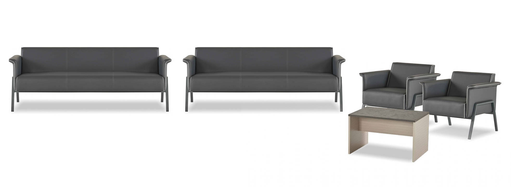 Gray office set 2x leather 3-seater modern office side table