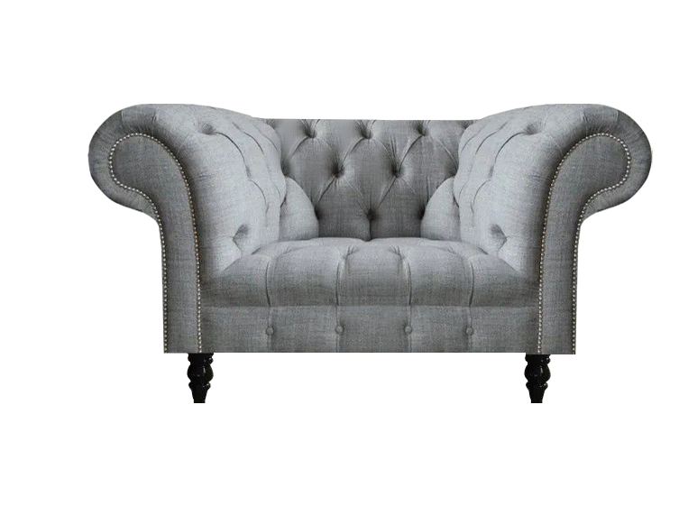 Living room gray armchair couch seat Chesterfield modern upholstered furniture