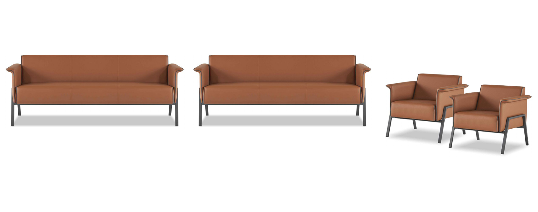 Brown artificial leather home office furniture 2x upholstered side chair armchairs